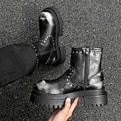 abordables Chaussures pour Hommes-Bottines noires à boucle épaisse pour homme – Bottes de combat à plateforme punk rock pour la mode gothique et le streetwear d&#039;automne