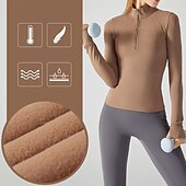 abordables Tops de yoga-Mujer Sudadera de polar Escote Chino Templado Dispersor de humedad Media Cremallera Manga Larga Deportes Color sólido Camiseta por Gimnasio Entrenamiento de gimnasio Aptitud física Delgado Ropa de