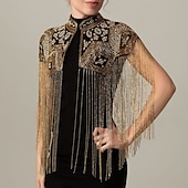 preiswerte Schals &amp; Umhänge-Retro Vintage Goldene Zwanziger 1920er Umhang Schals Der große Gatsby Flapper-Mädchen Pailletten Fransen Damen Weihnachten Halloween Karneval Hochzeit Abendgesellschaft Maskerade Erwachsene