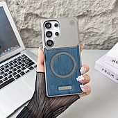 cheap Samsung Cases-Phone Case For Samsung Galaxy S25 Ultra S24 Ultra S23 Ultra Back Cover Magnetic Shockproof Wood Grain PC