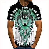 preiswerte Poloshirt mit Animalprint für Herren-Herren Wolf Poloshirts Golfshirt Kurzarm Polo-Shirts Hemden mit Kragen Lässig Lustig Streetwear Urlaubskleidung Party-Outfits Knöpfe 3D-Druck Schwarz Rote Blau