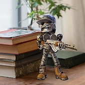 cheap Halloween Hanging &amp; Tabletop Decorations-Halloween Skeleton with Machine Gun Resin Figurine, Sci-Fi Alien Robot Statue with Gatling Gun, Creepy Resin Decor for Home, Office or Party Display