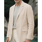 economico Blazer Classici da Uomo-Per uomo Blazer Affari Cocktail party Ricevimento di matrimonio Moda Casual Primavera Autunno Poliestere Semplice Tasca Bottoni Confortevole Monopetto Giacca Verde chiaro Blu marino Marrone Kaki