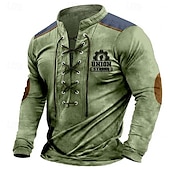 tanie Wintage etniczne bluzy-Męskie Bluza dresowa Niebieski Zielony Khaki Stójka Kolorowy blok Litera Wiązanie Sport i turystyka Codzienny Święto Poliester Moda miejska Podstawowy Codzienny Wiosna Jesień Odzież Bluzy z kapturem
