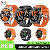Χαμηλού Κόστους Smartwatch-Νέο στρατιωτικό έξυπνο ρολόι για άνδρες με φακό LED, πυξίδα 1.43, λειτουργίες οθόνης AMOLED, ανθεκτικό έξυπνο ρολόι για iOS και Android