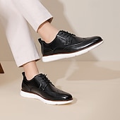 cheap Casual-Men’s Brown Faux Leather Wingtip Derby Shoes – Brogue Lace-up Comfort Shoes for Office Wear, Semi-formal Events and Daily Walking