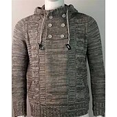 baratos suéter pulôver masculino-Homens Pulôver suéter Suéter de malha Estriado Tricotar Tops regulares Tricotado Tecido Com Capuz Moda Básico Férias Roupa Diária Roupa Outono Inverno Vinho Azul S M L