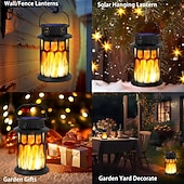 billige Halloween utendørs-1 stk halloween jul utendørs solcelledrevet vanntett blinkende flamme håndholdt lykt 28 led-stråler gårdsplass hage plen sti anhengslampe hengende lys dekorativ lys landskapslys