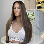 cheap Human Hair Lace Front Wigs-Brazilian 100% Virgin Remy Human Hair 5x5 Closure Wigs Straight 13x4 Lace Front Wig Middle Part with Baby Hair Highlighted Hair Glueless Pre-Plucked for Women