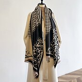 billige Sjal og omslag til kvinner-Dame Rektangulært skjerf Skjerf for kvinner Gate Daglig Stevnemøte Grå Svart Kaki Skjerf Leopard