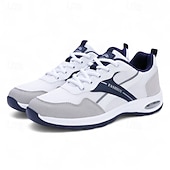 economico Sneakers Casual-sneakers alla moda bianche e grigie da uomo: comode scarpe casual con un marchio audace, ideali per attività all'aperto, viaggi e tempo libero