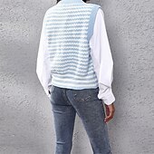 abordables Cardigans et vêtements d&#039;extérieur-Pull femme mode floral côtelé col rond tricoté manches longues hauts réguliers tricot sortie week-end blanc bleu automne
