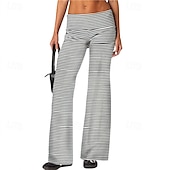 baratos perna larga e cintura alta-Mulheres Perna larga Calças Calça Palazzo Moda Roupa de rua Comprimento total Natural Listrado Cintura elástica Respirabilidade Confortável Rua Roupa Diária Para Noite Preto 1 # Preto Rosa claro