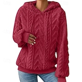 billige Ullgenser-Dame Pullover hettegenser-genser Hettegensere عادي Fritid Langermet Med hette Vanlige topper Gate Ferie Ut på byen Rød Lilla Kakifarget Høst Vinter