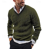 preiswerte Herrenpullover-Herren Pullover Zopfmuster Stricken Normale Oberteile V-Ausschnitt Gestrickt Einfach V Ausschnitt Strickware Moderne zeitgenössische Lässig Alltagskleidung Bekleidung Herbst Winter Schwarz Weiß M L XL