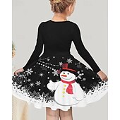 cheap 3D Cartoon Dress-Girls&#039; 3D Snowman Snowflake Dress Long Sleeve Summer Spring Vacation Daily Holiday Princess Beautiful Sweet Kids 4-12 Years Casual Dress A Line Dress Knee-length Regular Fit