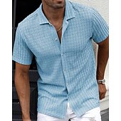 economico camicia da uomo con bottoni-Per uomo Camicia Camicia Estiva Camicia casual Camicia da Spiaggia Camicia con Bottoni Marrone Scuro Nero Bianco Verde chiaro Blu Manica Corta Semplice Bavero Vacanza Camicia hawaiana Abbigliamento