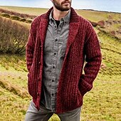 economico Maglioni Cardigan da uomo-Per uomo Felpa Cardigan A Coste Maglia Top Regolari Cardigan con Bottoni Semplice Collo a scialle Vacanza Moda Casuale Abbigliamento quotidiano Abbigliamento Primavera &amp; Autunno Marrone scuro