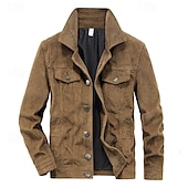 cheap Cargo Jackets-Men&#039;s Corduroy Jacket Cargo Jacket Casual Jacket Vacation Daily Pocket Fall Winter Plain Fashion Classic Lapel Regular Black Khaki Coffee Gray Jacket