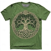 お買い得  ビンテージTシャツ-男性用 3D セルティックス 命の木 Tシャツ 半袖 Tシャツ 3Dプリント クルーネック シャツ バイキング デザイナー パーティー ストリート カジュアル ブルー グリーン 夏 春 衣類 S M L XL XXL XXXL