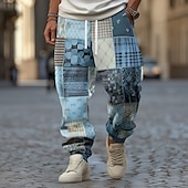 cheap Men&#039;s Printed Sweatpants-Men&#039;s Color Block Patchwork Sweatpants Joggers Trousers Mid Waist Drawstring Elastic Waist Vintage Ethnic Jogging Streetwear Workout Athletic Sweatpants with Pockets Spring Fall 3D Print Red Blue