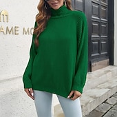 abordables Couleurs unies-Femmes Pull Occasionnel Couleur Unie Épais Col roulé Tricoté manche longue Hauts Réguliers Tricoter Quotidien Fête Sortir Noir Jaune Automne Hiver