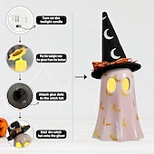 economico Illuminazione di Props di Halloween-Statuetta fantasma di Halloween, piccole statuette fantasma in resina con luce, fantasmi luminosi con cappelli da strega, simpatica statua fantasma per decorazioni spettrali di Halloween per tavoli da