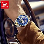 abordables Montres à quartz-OLEVS Hommes Montre à quartz Créatif Mode Décontracté Montre-bracelet Remontage automatique Phase de Lune Lumineux IMPERMÉABLE Acier Suivre