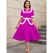 preiswerte Kleider-Retro Vintage 1950er Rockabilly Midlänge A-Linien-Kleid Ausgestelltes Kleid Übergröße Damen Urlaub Heimkehr Party &amp; Abend Erwachsene Kleid Frühling &amp; Sommer