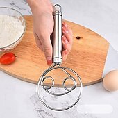 cheap Kitchen Utensils &amp; Gadgets-Stainless Steel Magic Dough Whisk Double Loop Mixer, Handheld Flour Dough Mixing Tool, Manual Egg Beater and Bread Batter Stirrer for Baking, Kitchen Utensil for Pastry and Pizza Dough