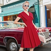 levne Šaty-Retro 50. léta Rockabilly Polední Šaty Šaty na šaty Rozevláté Do V Maškarní kostým Dámské předvečer Všech svatých Karneval Valentýna Čajový dýchánek Retro tematická párty Dospělé Šaty Léto