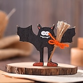 levne Halloweenové závěsné a stolní dekorace-Halloweenská dřevěná vrstvená dekorace na tác s duchy a netopýry, strašidelné halloweenské ozdoby na stůl, rustikální dřevěné cedule pro vrstvené vystavení táců a dekorace na párty.