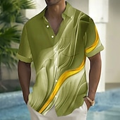 voordelige Geometrisch patroon-Voor heren Verloop Golven Overhemd Zomer overhemd Overhemd met knopen Korte mouw Mode-casual Buiten Vakantie Dagelijks gebruik Zomer Lente Strijkijzer 3D-afdrukken shirts met kraag Voorste zak blauw