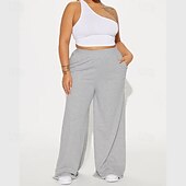 abordables pierna ancha y cintura alta-Mujer Perneras anchas Chinos Casual Medio corto Cintura Media Plano Perneras anchas Cintura elástica Confortable Transpirabilidad Deporte Casual Diario Negro Amarillo Rosa Vino Primavera Otoño Holgado