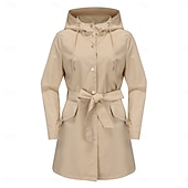 cheap Active Jacket-Women&#039;s Coat Waterproof Comfortable Pocket Buttons Fashion Street Style Plain Outdoor Casual Daily Long Hooded Regular Fit Long Sleeve Outerwear Black White Pink Spring Fall