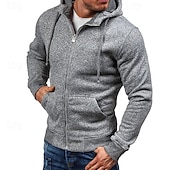 economico Felpa con cappuccio in pile-Per uomo Felpa con cappuccio Felpa con zip Felpa con cappuccio in pile Nero Grigio chiaro Grigio scuro Con Cappuccio Semplice Con zip Tasca Frontale Sport &amp; Outdoor Casuale Quotidiano Streetwear Cool