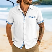 preiswerte Urlaub-Herren Hemd Leinenhemd Sommerhemd Strandhemd Karomuster Urlaub Lässig Weiß Rosa Marineblau Leicht Blau Kurzarm Kragen Sommer Bekleidung