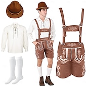 tanie Mężczyźni-Oktoberfest Lederhosen Koszula alpejski kapelusz bawarski Niemiecki Łąki Męskie Karnawał Impreza Festiwal Piwa Tkanina w stylu tradycyjnym Bluzka Szorty Stroje