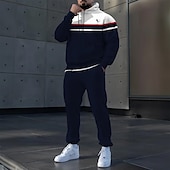 cheap Men&#039;s 3D Sweatshirt Sets-Men&#039;s Color Block 2pcs 3D Sweatshirt Sets Tracksuit Hoodie Sweatshirt Long Sleeve Long pants Hooded Sporty Casual Daily Athleisure 3D Print Spring Fall Winter Black