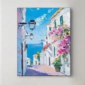 cheap Landscape Paintings-Handmade abstract street art oil painting France Paris City Landscape oil painting Oil painting of Street View of Paris City People walking in the bustling streets of Paris frame painting