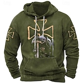 baratos moletons 3d masculinos-Homens Moletom Preto Azul Marron Verde Com Capuz Cavaleiros Templários Cruz Bolsos Imprimir Desportos e Ar livre Diário Feriado Poliéster Roupa de rua Básico Casual Primavera Outono Roupa Moletons