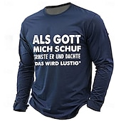 preiswerte Lustige T-Shirts für Männer-Herren-T-Shirt „Als Gott mich schuf Germant“ mit langen Ärmeln und Grafikdruck, Rundhalsausschnitt, modisch, alltagstauglich, Basic, Street, Casual, täglich, Schwarz, Rot, Blau, Sommer, Frühling,