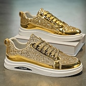 preiswerte Lässige Sneakers-Herren-Sneaker mit goldenem Glitzer, lässige Modeschuhe für Streetwear-Partys und Feiertagsveranstaltungen