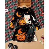levne Dívčí halloweenské kostýmy-předvečer Všech svatých Girls &#039; 3D Zvíře Dýně Šaty Dlouhý rukáv Léto Jaro Dovolená Denní Princeznovské Krásná Sladký Děti 4-12 let Volnočasové šaty Áčkové šaty Délka ke kolenům Běžný