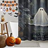 levne Halloween koupel-Halloweenský sprchový závěs s háčky, polyesterový, pratelný, voděodolný, vzorovaný, koupelnová vana, dekorace