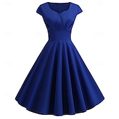 abordables Robes-Rétro Vintage Années 1950 Rockabilly Midi Robe Robe trapèze Robe Évasée Ajusté &amp; Évasé Col en V Femmes Halloween Carnaval Saint-Valentin Occasionnel Retour à la maison Soirée à thème rétro Adulte Robe