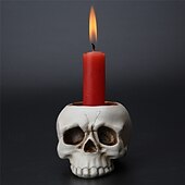 cheap Halloween Hanging &amp; Tabletop Decorations-Halloween Skull Ornament Three Dimensional Skull Candle Holder Resin Figurine Halloween Atmosphere Decoration Gothic Ghost Head Display Candle Stand Tabletop Accent