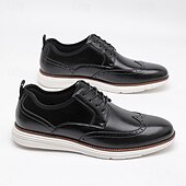 cheap Casual-Men’s Brown Faux Leather Wingtip Derby Shoes – Brogue Lace-up Comfort Shoes for Office Wear, Semi-formal Events and Daily Walking