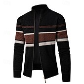billige cardigangenser for menn-Herre Cardigan Genser Beskjærte genser Glidelås genser Strikket genser Riflet Strikke Vanlige topper Lapper Lomme Fargeblokk Høy krage Mote Klassisk Feriereise Dagligdagstøy Klær Høst Vinter karamell