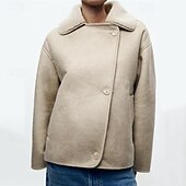 preiswerte Kunstlederjacken-Damen Fleecejacke Freizeitjacke Wildlederweste Winddicht Warm Tasche Mode Modern Lässig Einfarbig Ausgehen Wochenende Einreihig Regulär Revers Normale Passform Langarm Oberbekleidung Braun Beige